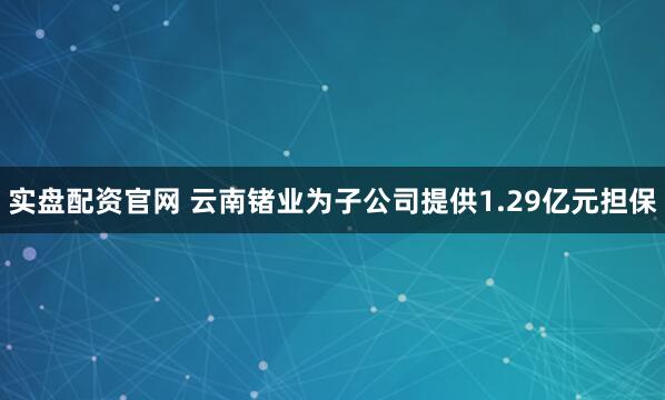 实盘配资官网 云南锗业为子公司提供1.29亿元担保